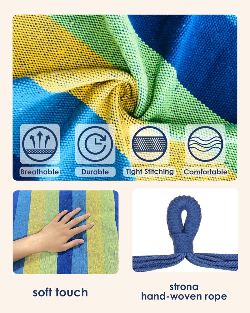 Highwild Hammock Chair Hanging Rope Swing - Max 500 Lbs - 2 Cushions Included - Steel Spreader Bar with Anti-Slip Rings - for Any Indoor or Outdoor Spaces (Blue Striped) - Image 3